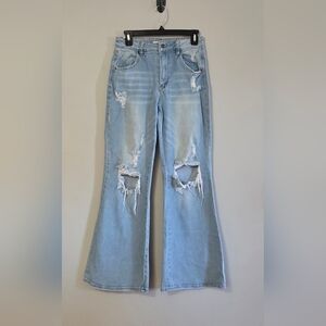 Almost Famous Distressed Light Blue Flared Jeans Size 5